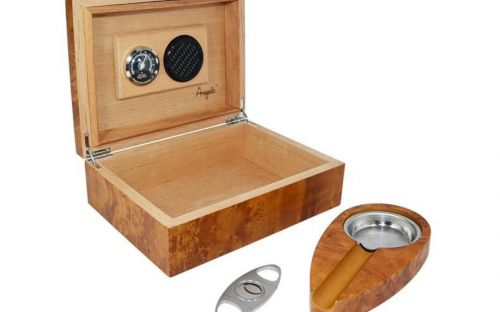 Humidor 30 szál szivar részére, cédrusfa szivar tároló doboz, párásítóval, hygrométerrel - bruyere + AJÁNDÉK szett!